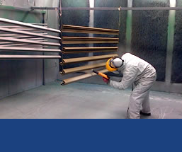 An image of powder coating taking place